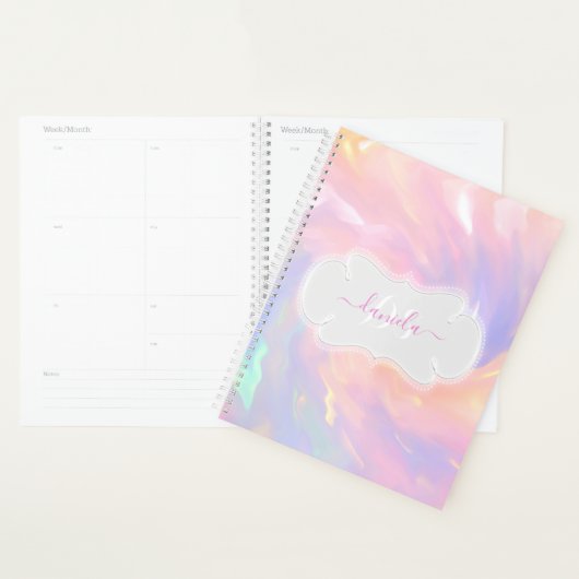 Naam Monogram Holografen Royal Quinceañera Pink Planner (Display)