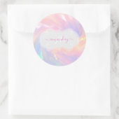 Naam Monogram Holografische Eenhoorn Roze Prinses Ronde Sticker (Tas)