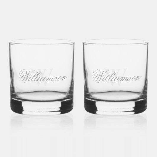 Naam & Monogram in Grijs Whisky Glas (Voorkant)