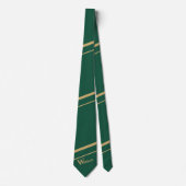 Naam Monogram Initiaal Groen en Goud Streep Stropdas (Voorkant)