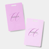 Naam Monogram Initiaal Letter Orchidee & Lila Badge (Voor- en achterkant)