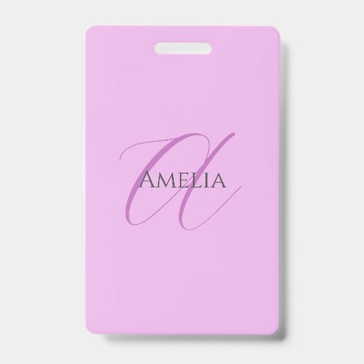 Naam Monogram Initiaal Letter Orchidee & Lila Badge (Voorzijde)