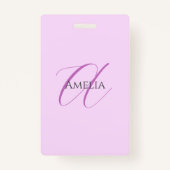 Naam Monogram Initiaal Letter Orchidee & Lila Badge (Achterkant)