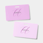 Naam Monogram Initiaal Letter Orchidee & Lila Badge (Voor- en achterkant)