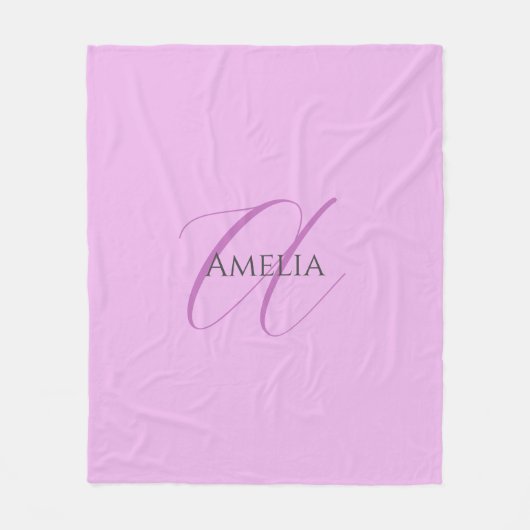 Naam Monogram Initiaal Letter Orchidee & Lila Fleece Deken (Voorkant)