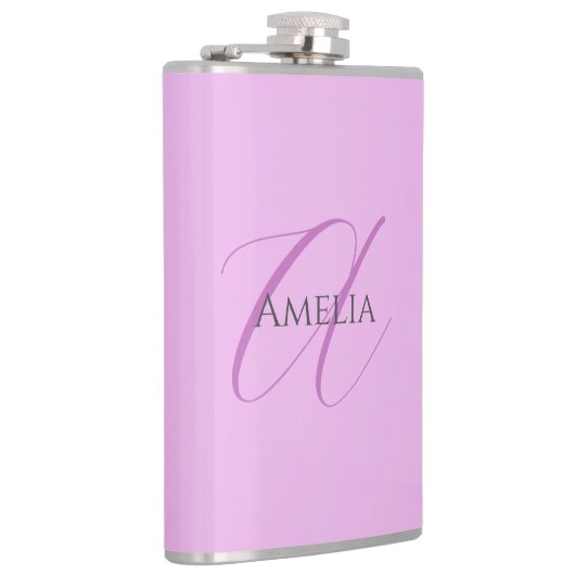 Naam Monogram Initiaal Letter Orchidee & Lila Heupfles (Rechts)