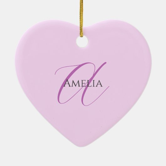 Naam Monogram Initiaal Letter Orchidee & Lila Keramisch Ornament (Achterkant)