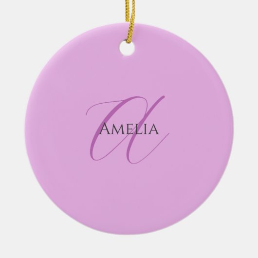 Naam Monogram Initiaal Letter Orchidee & Lila Keramisch Ornament (Voorkant)