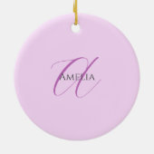 Naam Monogram Initiaal Letter Orchidee & Lila Keramisch Ornament (Achterkant)