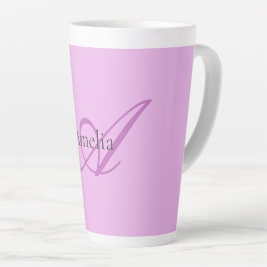 Naam Monogram Initiaal Letter Orchidee & Lila Latte Mok (Rechterhoek)