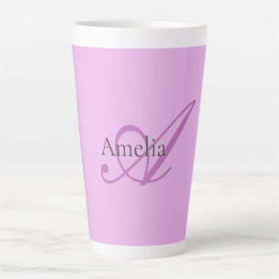 Naam Monogram Initiaal Letter Orchidee & Lila Latte Mok