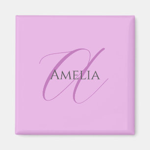 Naam Monogram Initiaal Letter Orchidee & Lila Magneet