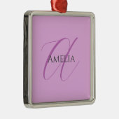 Naam Monogram Initiaal Letter Orchidee & Lila Metalen Ornament (Rechts)