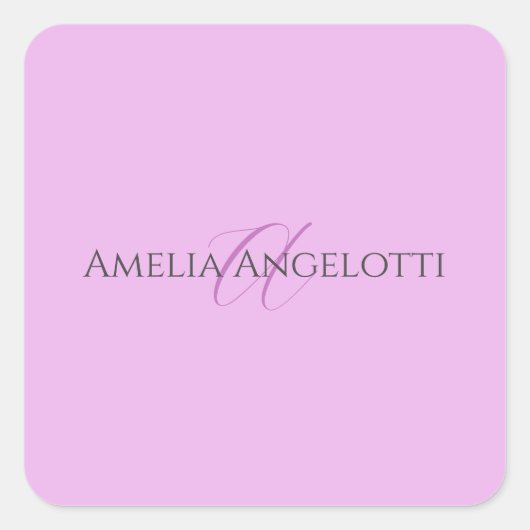 Naam Monogram Initiaal Letter Orchidee & Lila Vierkante Sticker (Voorkant)