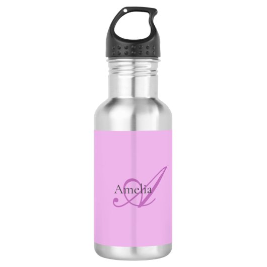 Naam Monogram Initiaal Letter Orchidee & Lila Waterfles (Voorkant)