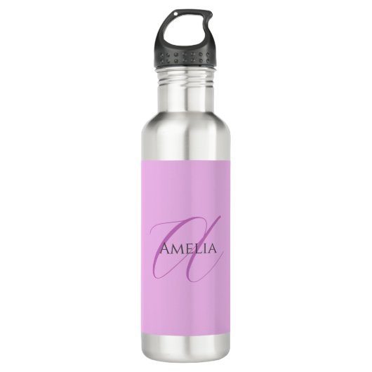 Naam Monogram Initiaal Letter Orchidee & Lila Waterfles (Voorkant)