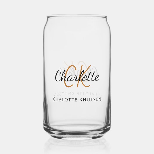 Naam monogram initialen script blikvorm glas (Voorkant)