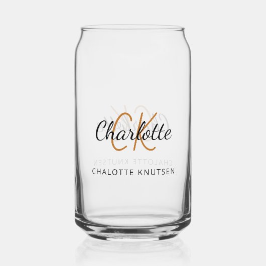 Naam monogram initialen script blikvorm glas (Achterkant)