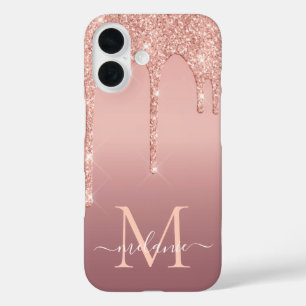 Naam Monogram iPhone Case Roos Blush Glitter