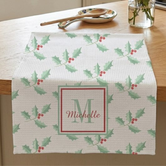 Naam Monogram Kerst Holly Theedoek
