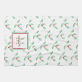 Naam Monogram Kerst Holly Theedoek (Horizontaal)