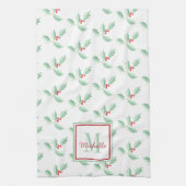 Naam Monogram Kerst Holly Theedoek (Verticaal)
