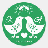 Naam Monogram Kus Kippen Kerstmis Mistslierten Ronde Sticker (Voorkant)