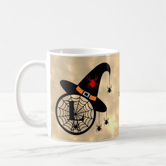 Naam Monogram L Halloween Sky Witch Spiders Koffiemok (Links)