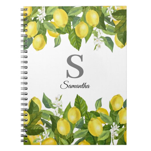 Naam Monogram Lemon Citrus Notitieboek (Voorkant)