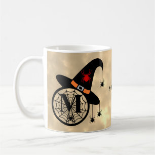Naam Monogram M Halloween Sky Witch Spiders Koffiemok