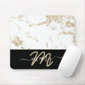 Naam Monogram Marble Gold Elegant Back White Muismat (Met muis)