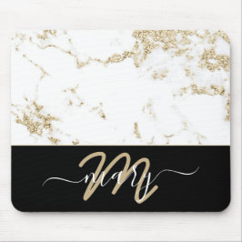 Naam Monogram Marble Gold Elegant Back White Muismat