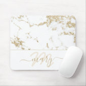 Naam Monogram Marble Gold Elegant White Abstract Muismat (Met muis)