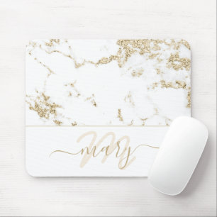 Naam Monogram Marble Gold Elegant White Abstract Muismat