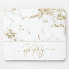 Naam Monogram Marble Gold Elegant White Abstract Muismat
