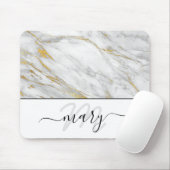Naam Monogram Marble Gold Grey White Abstract Muismat (Met muis)