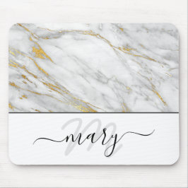 Naam Monogram Marble Gold Grey White Abstract Muismat