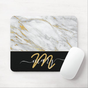 Naam Monogram Marble Golden Strokes Back White Muismat