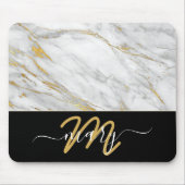 Naam Monogram Marble Golden Strokes Back White Muismat (Voorkant)