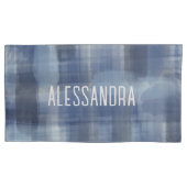 Naam monogram marineblauw waterverf tartan plaid kussensloop (Voorkant-Links)