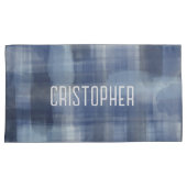Naam monogram marineblauw waterverf tartan plaid kussensloop (Voorkant-Rechts)