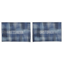 Naam monogram marineblauwe waterverf plaid tartan