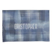 Naam monogram marineblauwe waterverf plaid tartan kussensloop (Voorkant-Rechts)