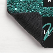 Naam Monogram Minimale Blauwgroen Glitter Logo Muismat (Hoek)