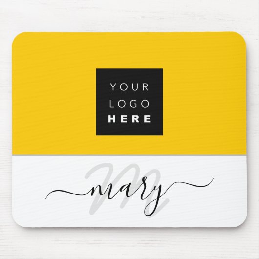Naam Monogram Minimale Gele Lemon White Logo Muismat (Voorkant)