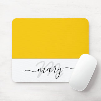 Naam Monogram Minimale Gele Lemon White Modern Muismat