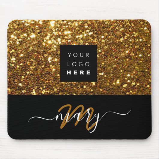 Naam Monogram Minimale Gold Glitter Logo Muismat (Voorkant)