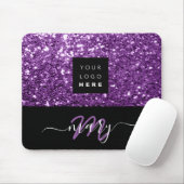 Naam Monogram Minimale Paarse Glitter Logo Muismat (Met muis)