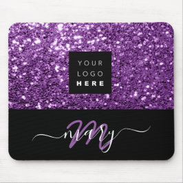 Naam Monogram Minimale Paarse Glitter Logo Muismat
