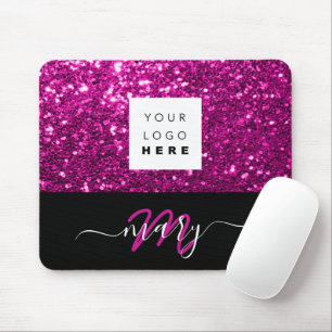 Naam Monogram Minimale Roze Glitter Logo Muismat